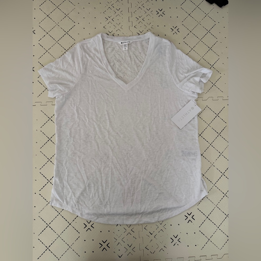 NWT Athleta White Scoop V-Neck‎ Short Sleeve Breezy Tee Top XL - Picture 4 of 8